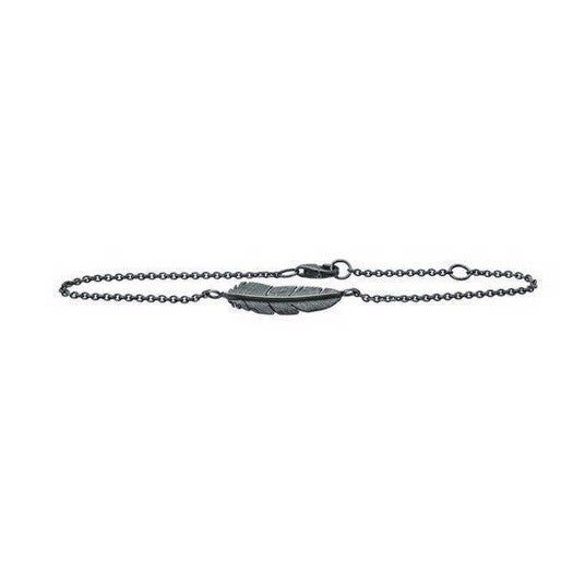 Heiring Fjer armbånd i sort oxyderet sølv med justerbar længde 15,5–18 cm.